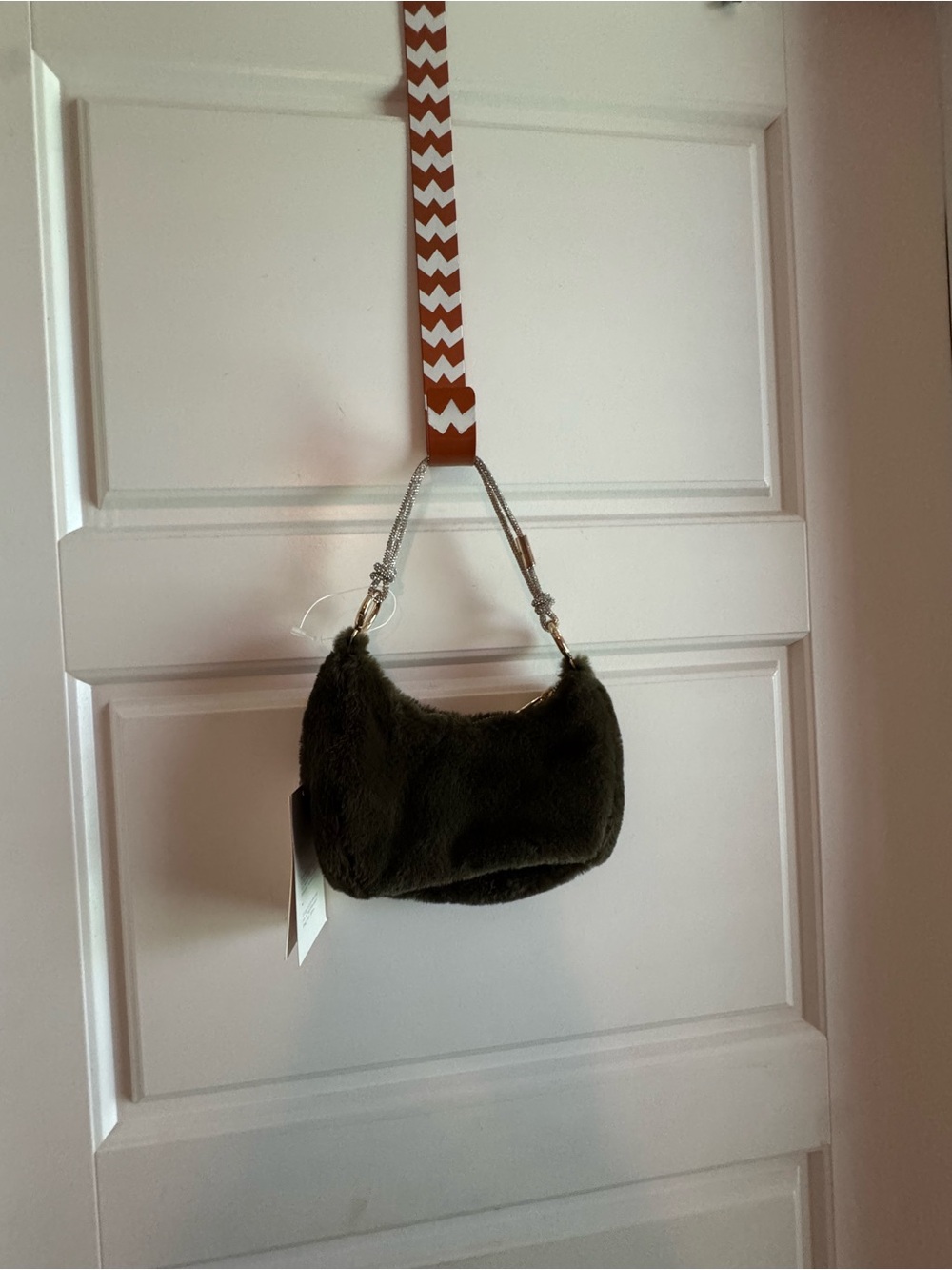 a new day Olive Green Faux Fur Shoulder Bag with Braided Strap
